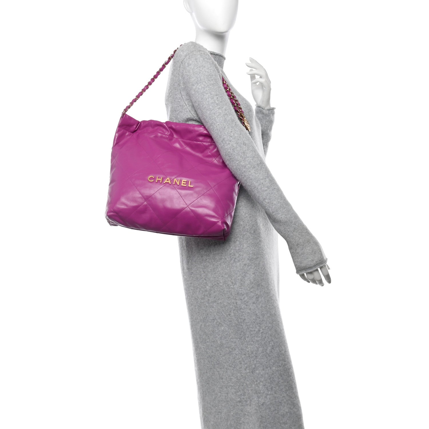 Shiny Calfskin Quilted Small Chanel 22 Purple