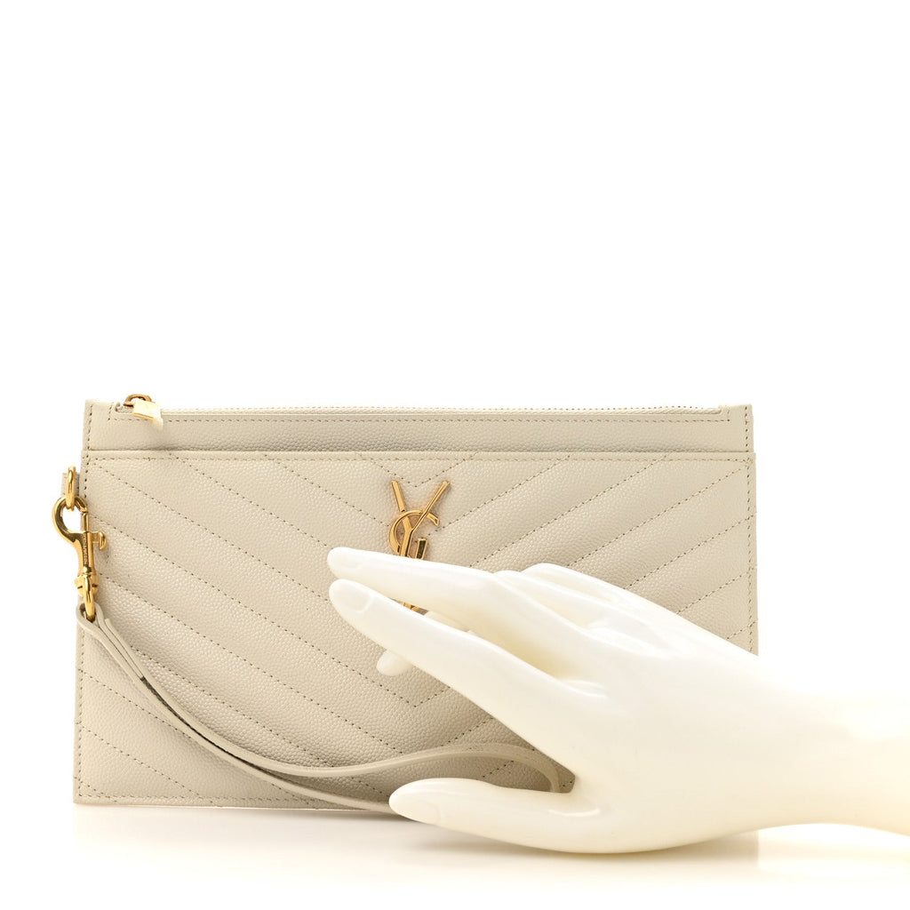 Grain De Poudre Chevron Monogram Large Bill Pouch Blanc Vintage