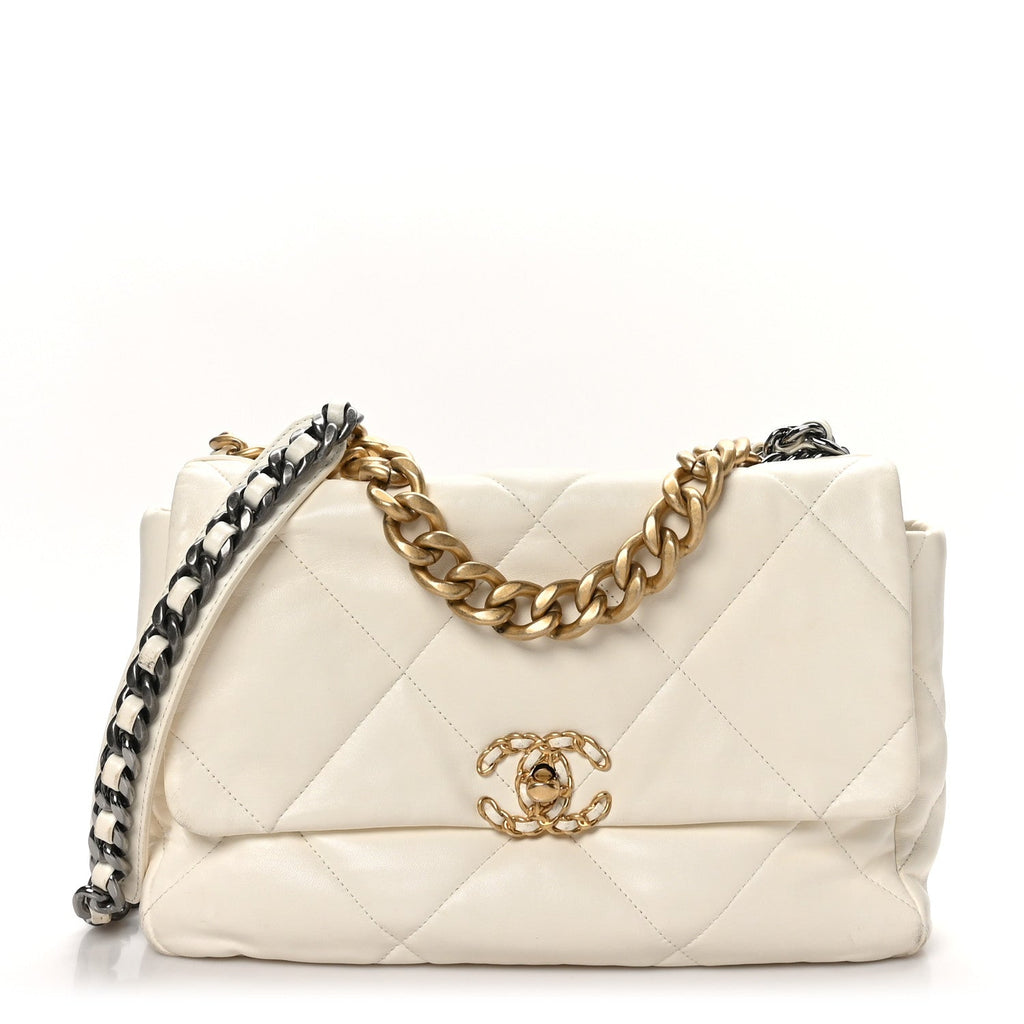 Lambskin Quilted Large Chanel 19 Flap Light Beige