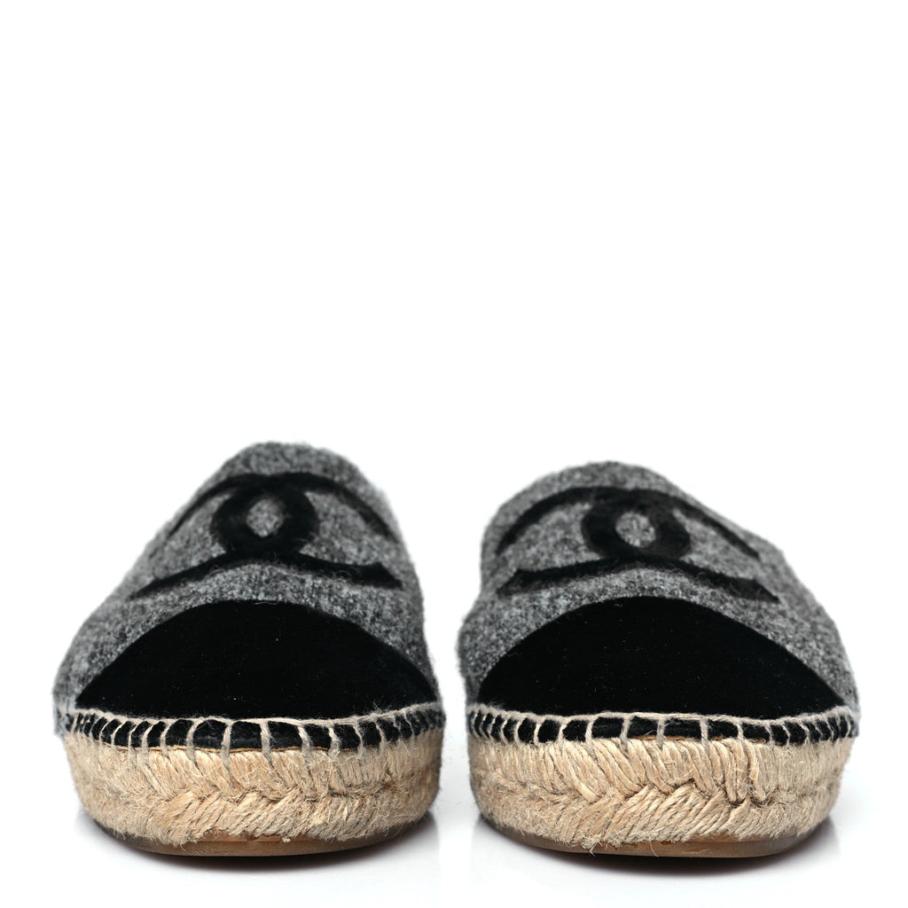 Tweed Velvet CC Espadrilles 40 Grey Black
