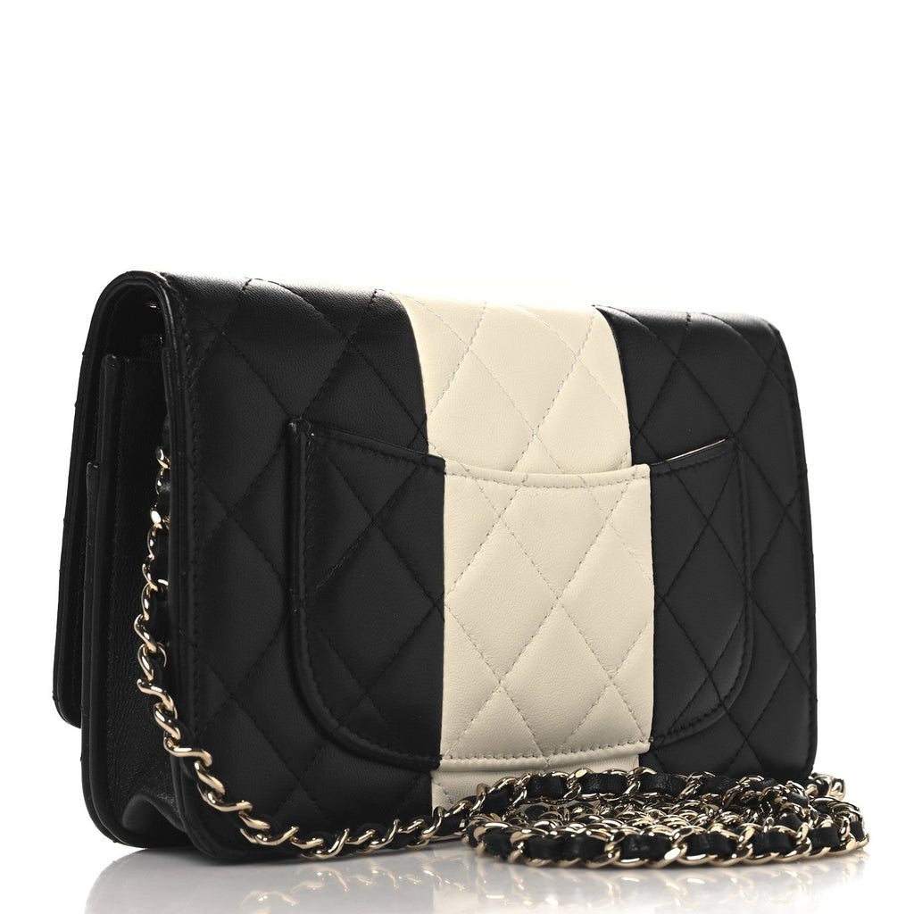 Lambskin Quilted Wallet On Chain WOC White Black