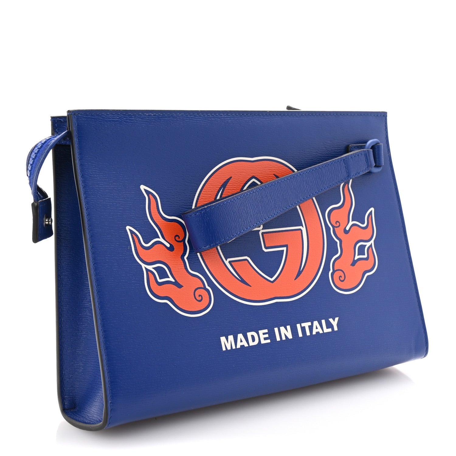 New Shanghai Calfskin Interlocking G Logo Wristlet Pouch Cobalt Blue Orange