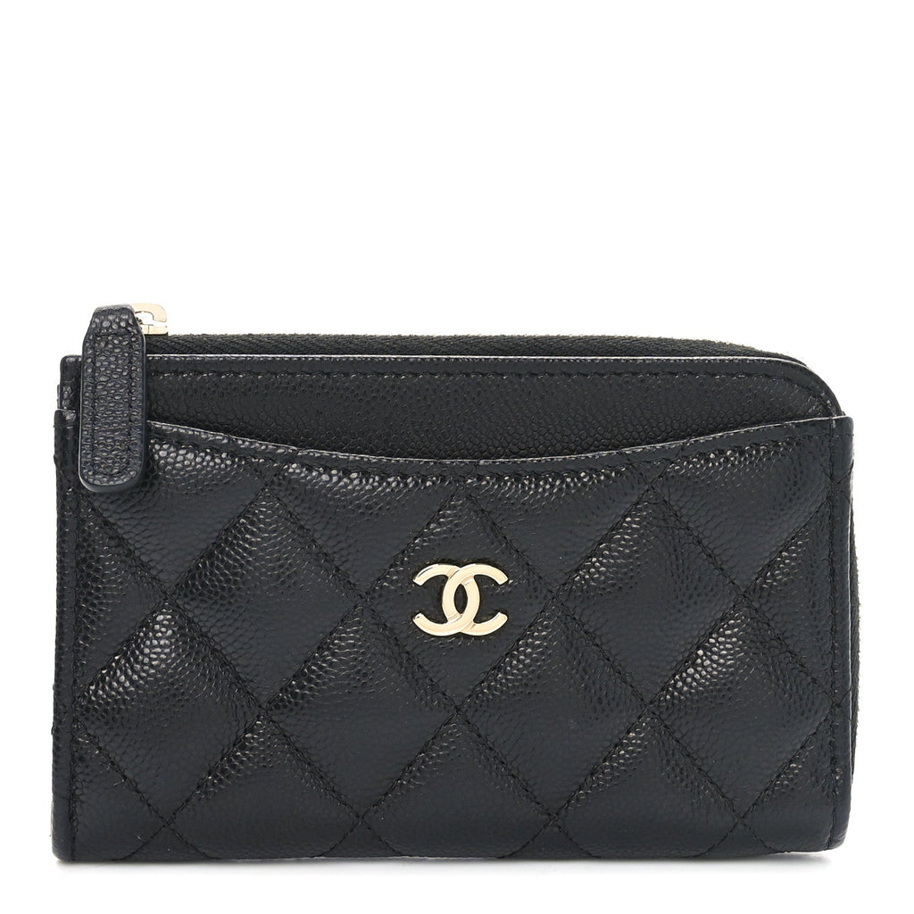 Caviar Quilted CC Zip Around  Holder Black