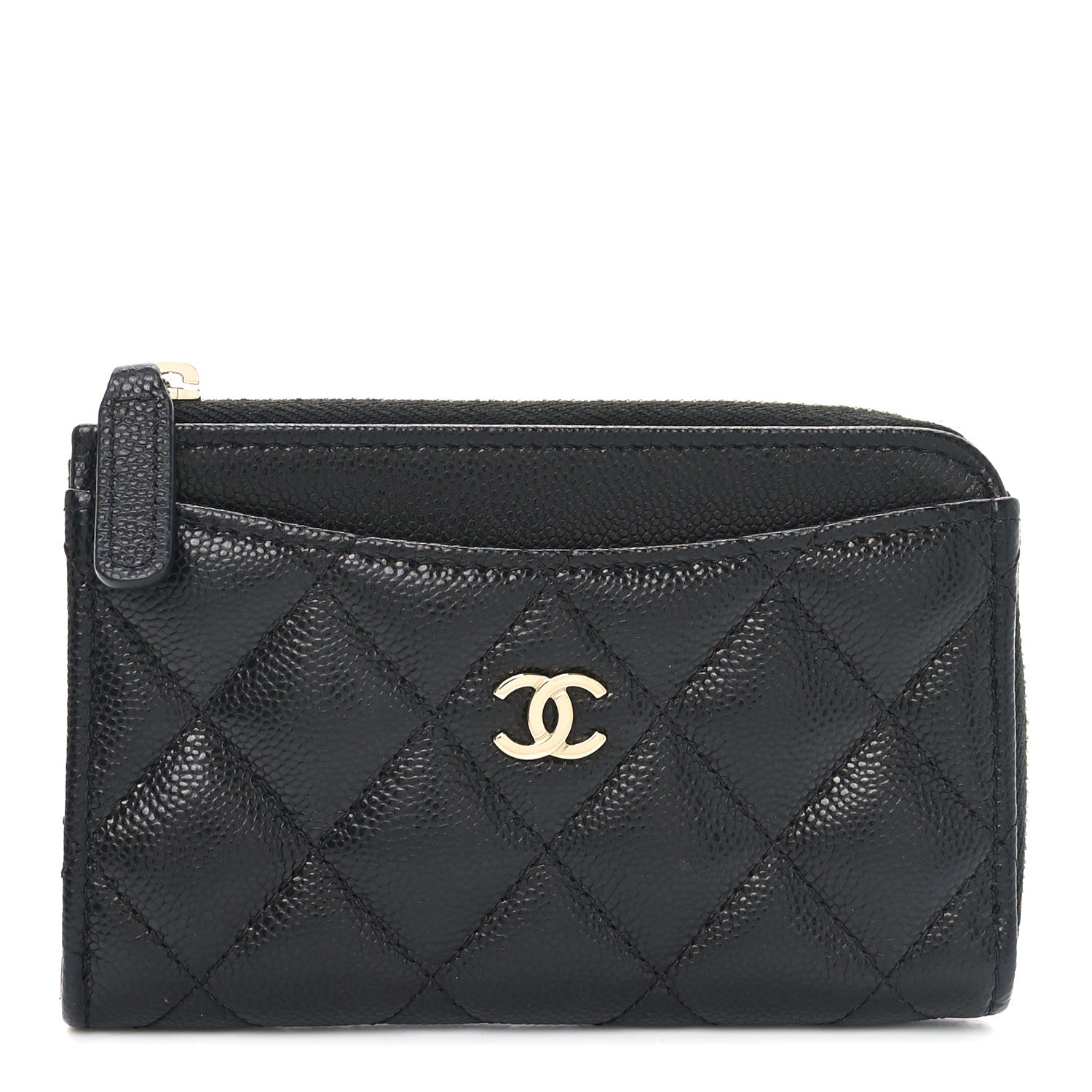 Caviar Quilted CC Zip Around  Holder Black