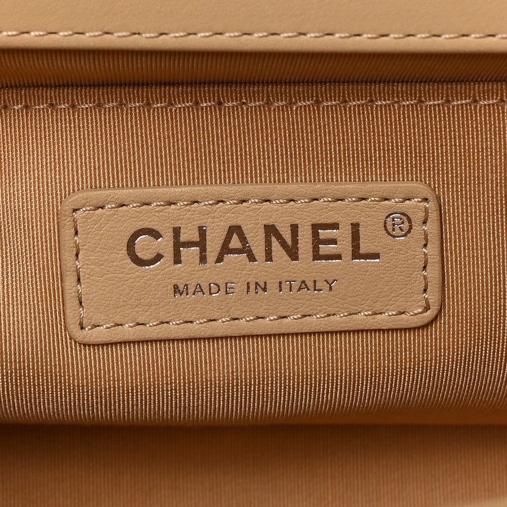 Calfskin Quilted Medium Boy Flap Beige