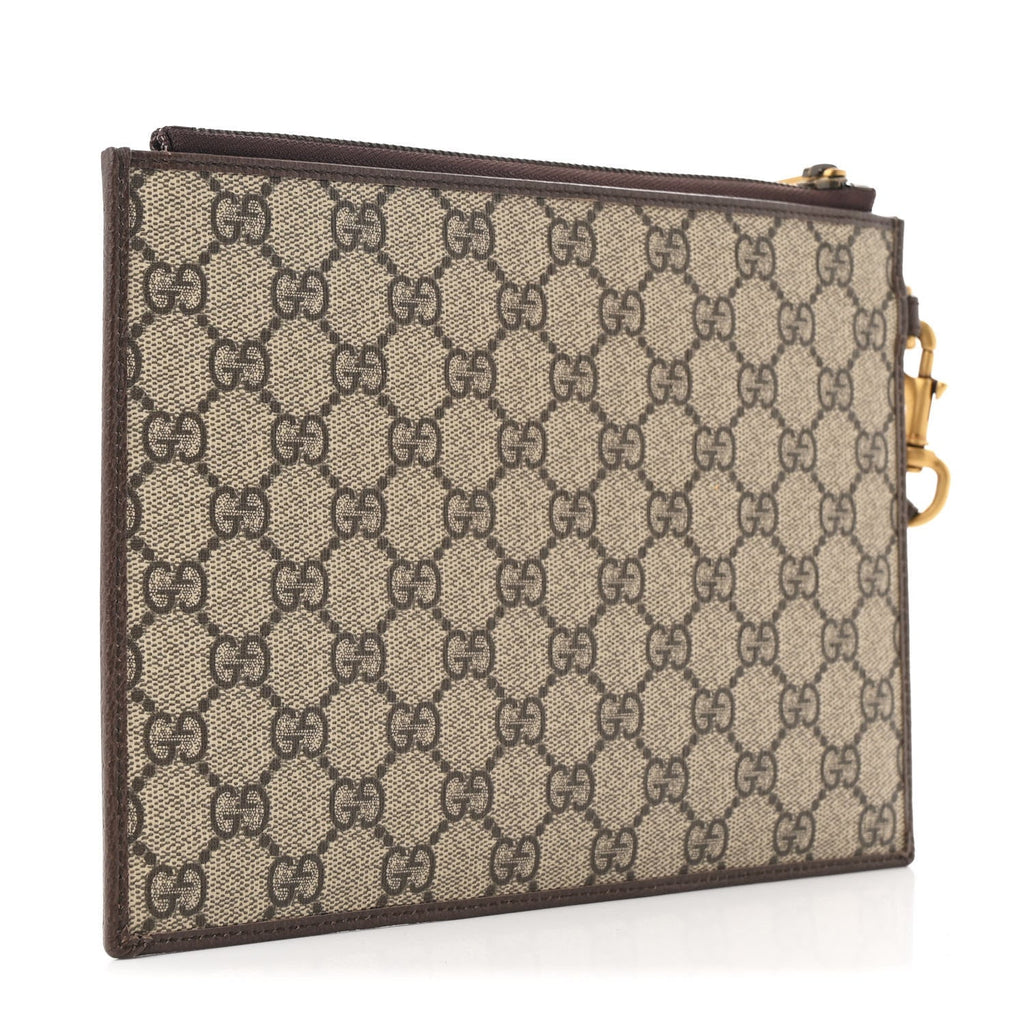 GG Supreme Monogram Web Ophidia Wristlet Pouch Brown