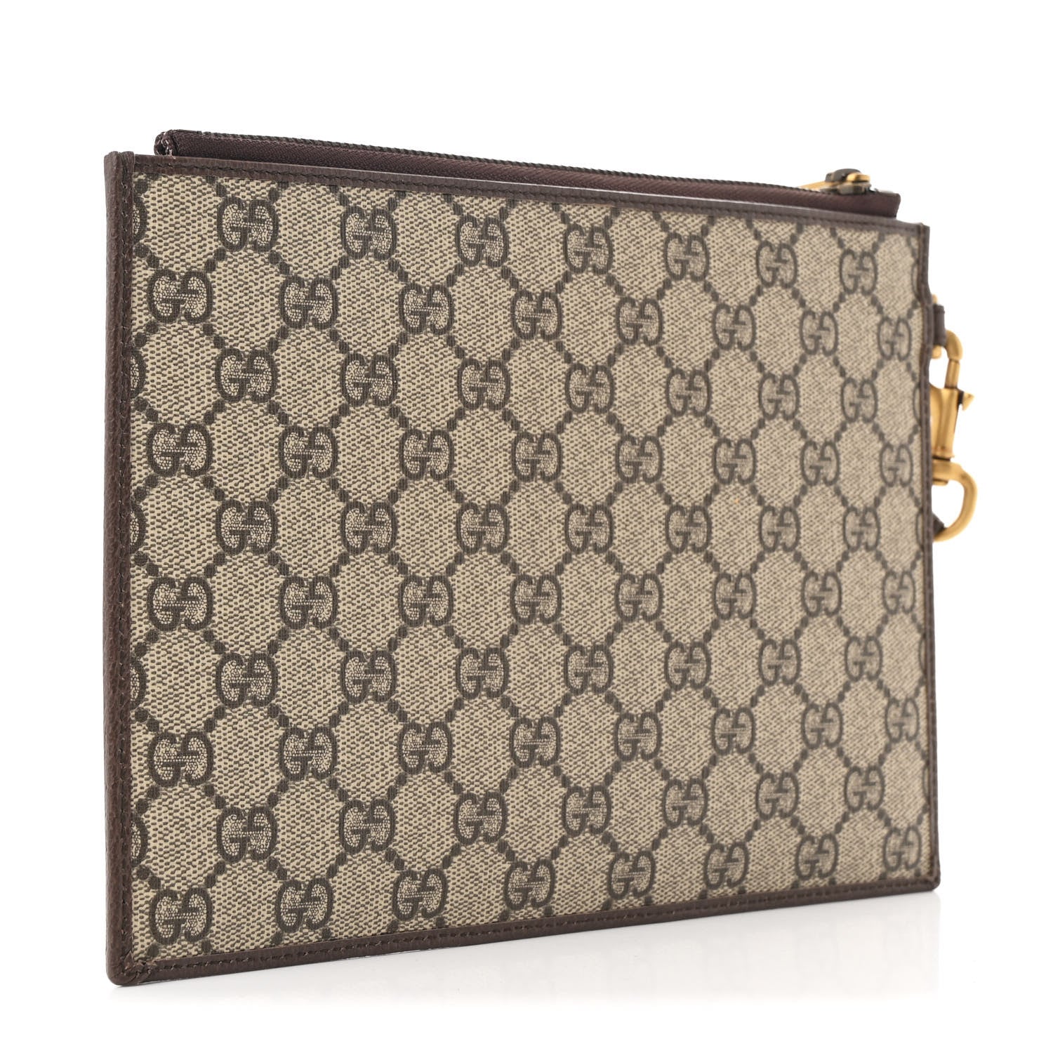 GG Supreme Monogram Web Ophidia Wristlet Pouch Brown