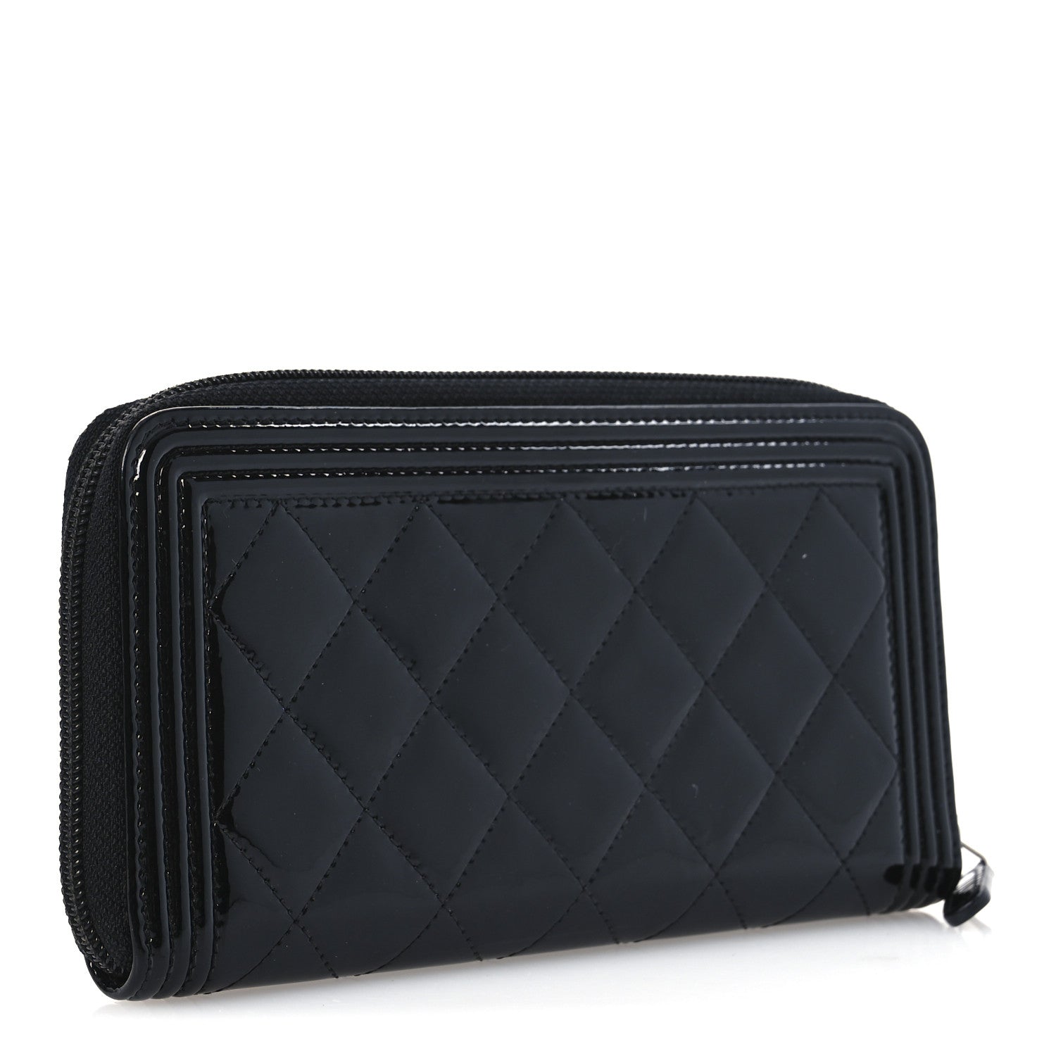 Patent Calfskin Quilted Boy L-Gusset Zip Wallet Black