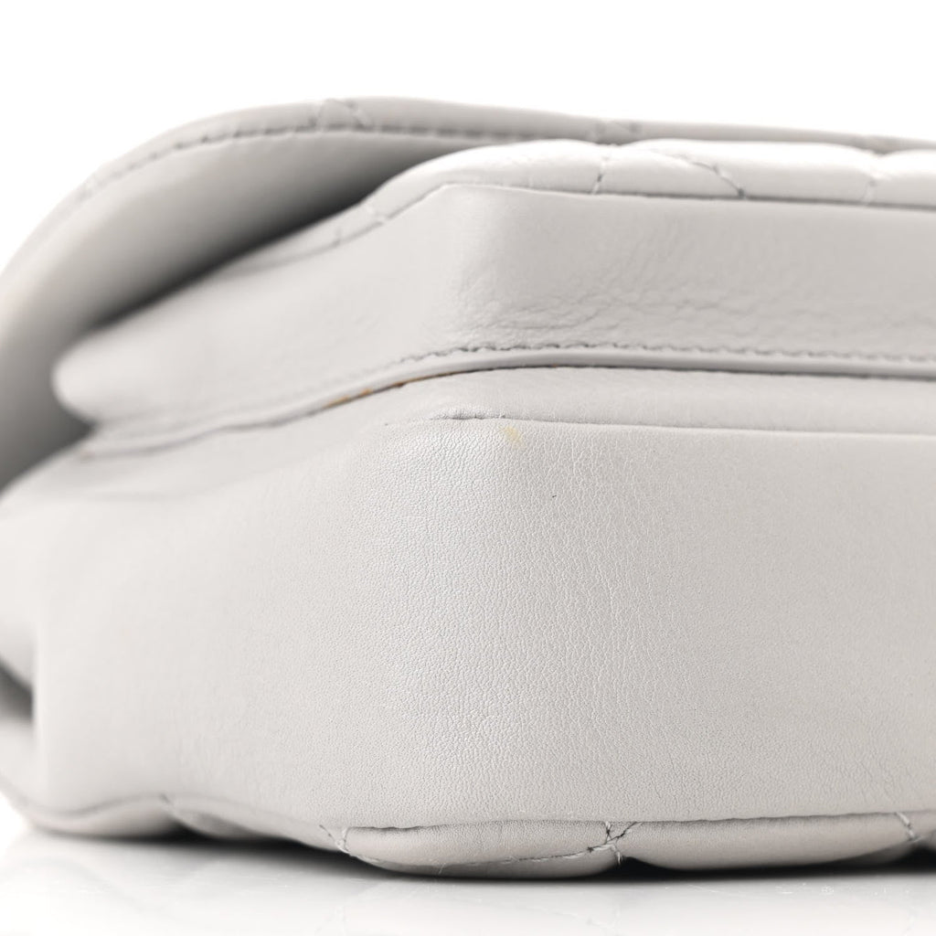 Calfskin Quilted Top Handle Flap Light Grey