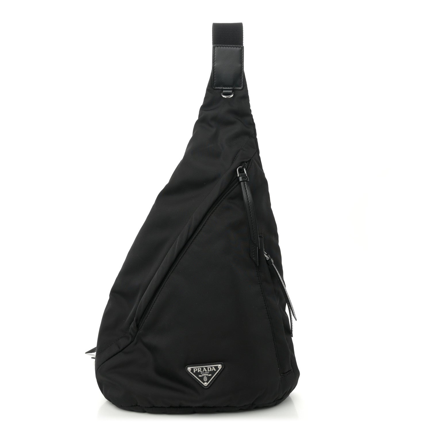 Re-Nylon Vitello Metal Triangle Logo Sling Backpack Black