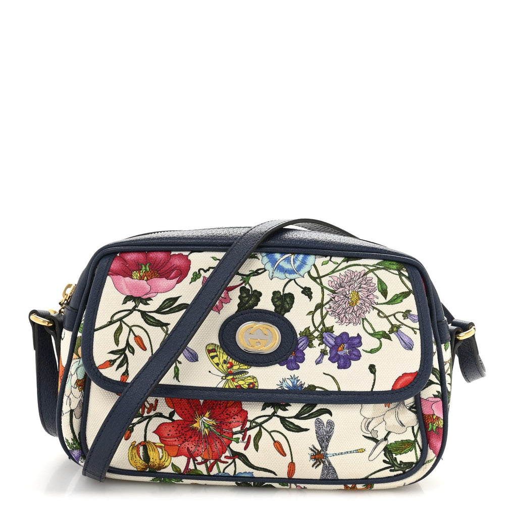 Canvas Flora Floral Shoulder Bag White Blue Agata Mulitcolor
