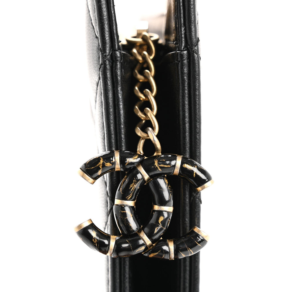 Lambskin Metallic Calfskin Crocodile Embossed Clutch Black Gold