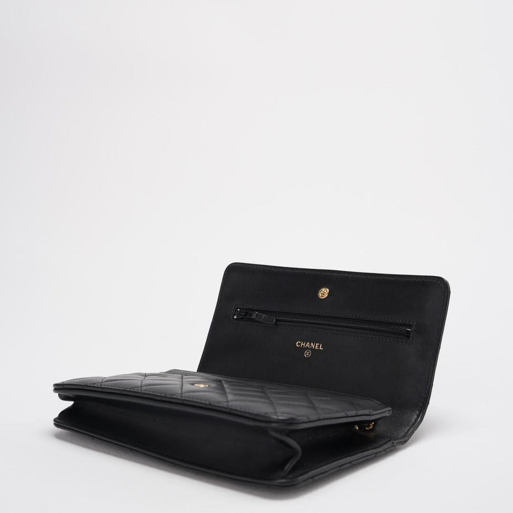 Chanel Wallet On Chain (WOC) Black Bag In Lambskin Leather With Gold Hardware 2018