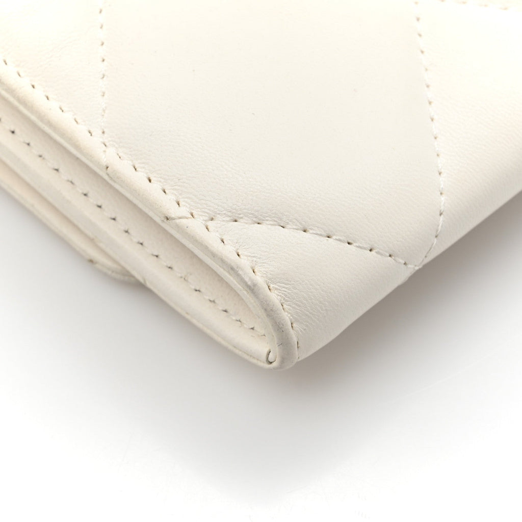 Lambskin Quilted Chanel 19 Flap Coin Purse With Chain White