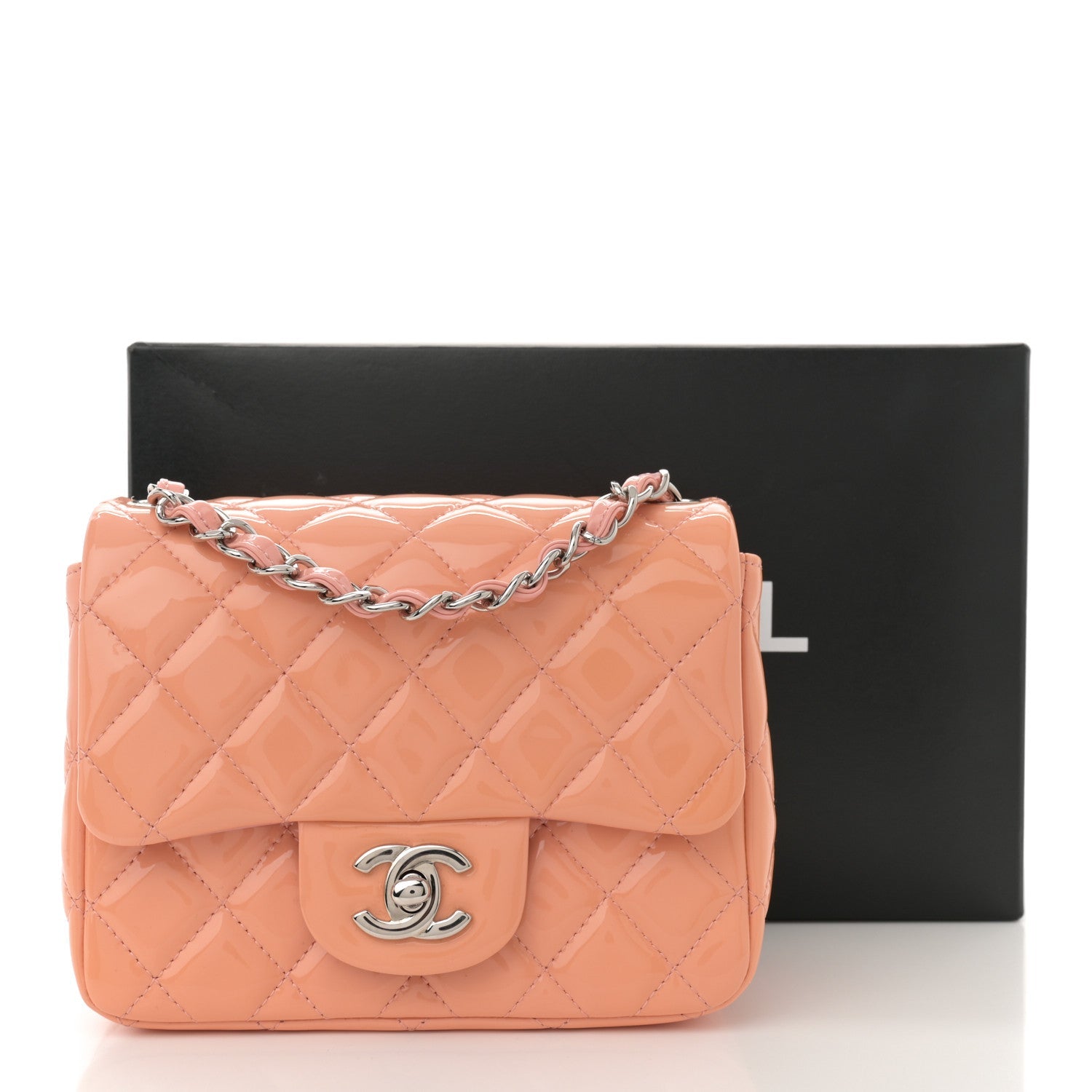 Patent Quilted Mini Square Flap Pink