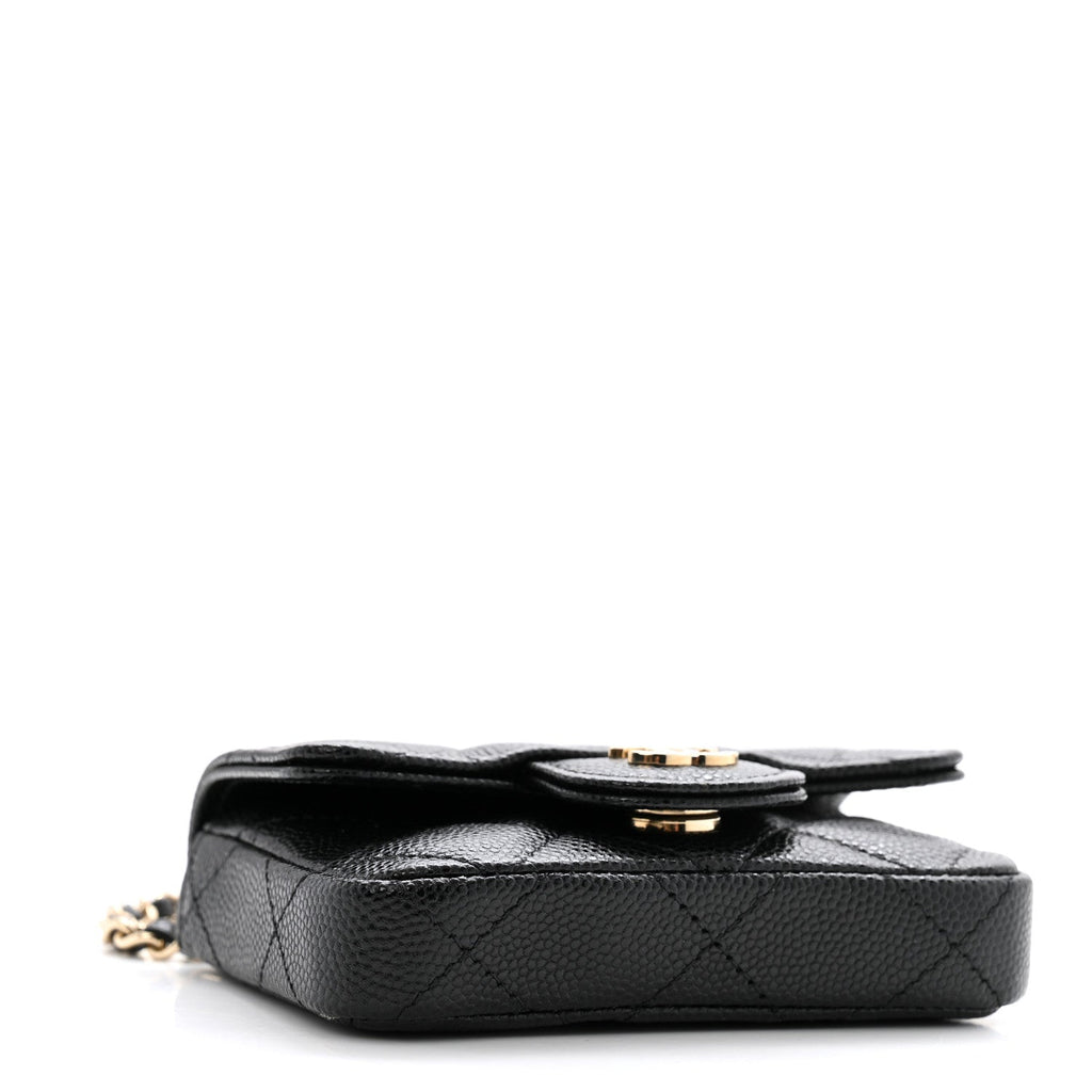 Caviar Quilted Mini Chain Belt Bag Black