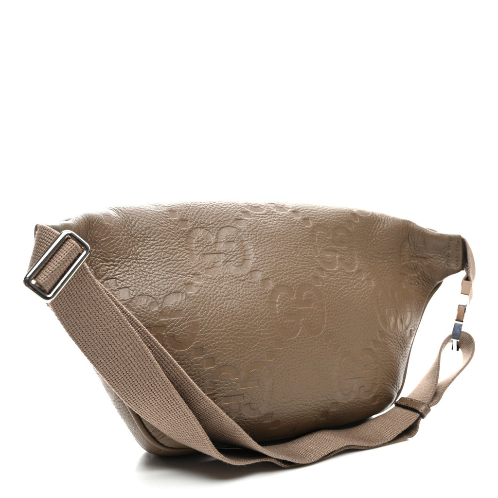 Piuma Calfskin Jumbo GG Embossed Pocket Belt Bag Good Taupe