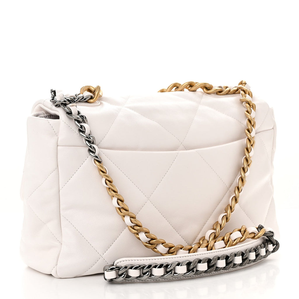 Lambskin Quilted Large Chanel 19 Flap White