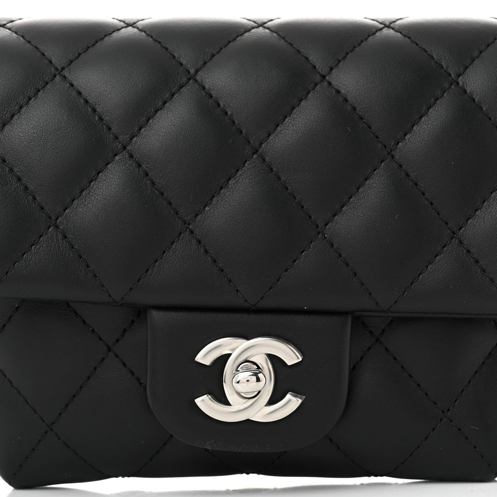 Calfskin Quilted CC Uniform Flap Belt Bag Black