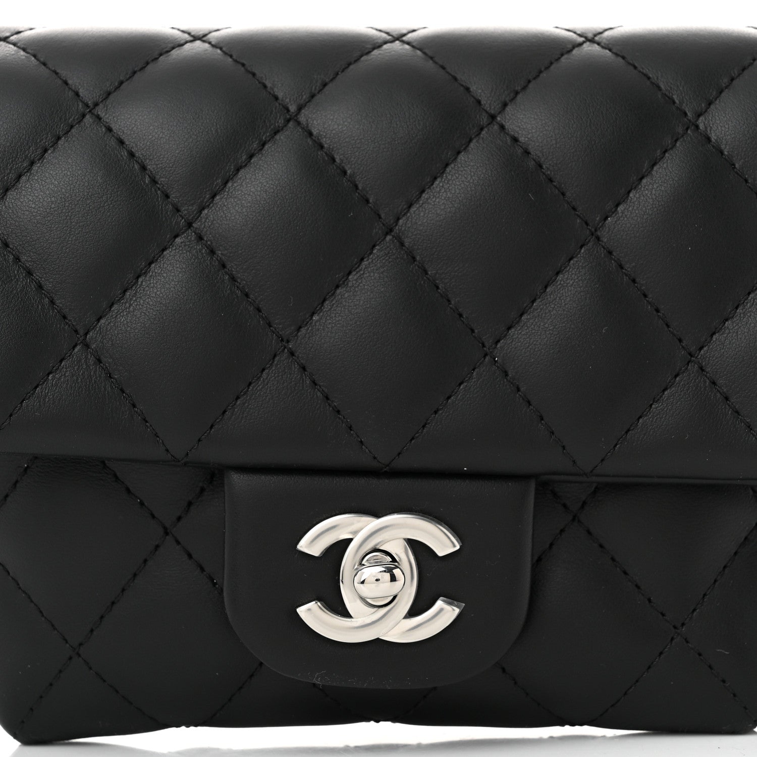 Calfskin Quilted CC Uniform Flap Belt Bag Black
