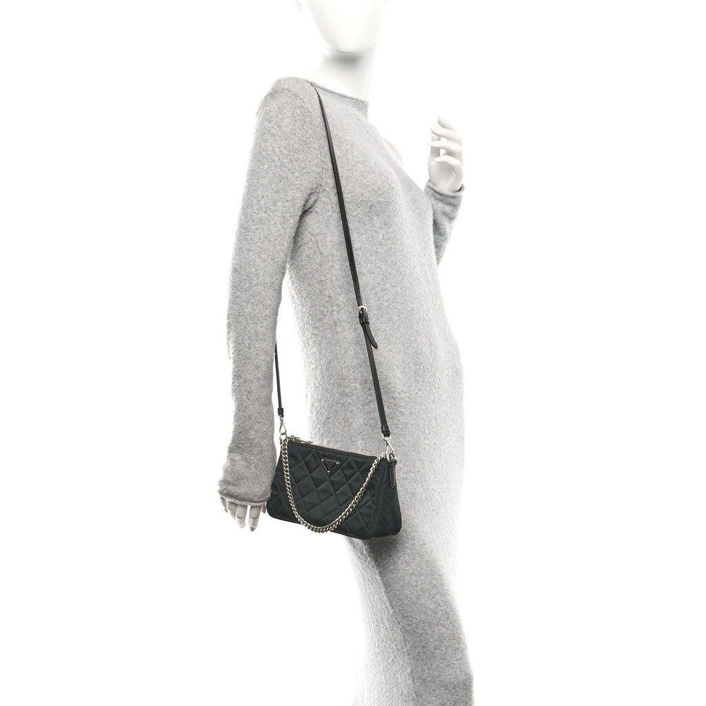 Nylon Tessuto Impuntu Quilted Crossbody Bag Black