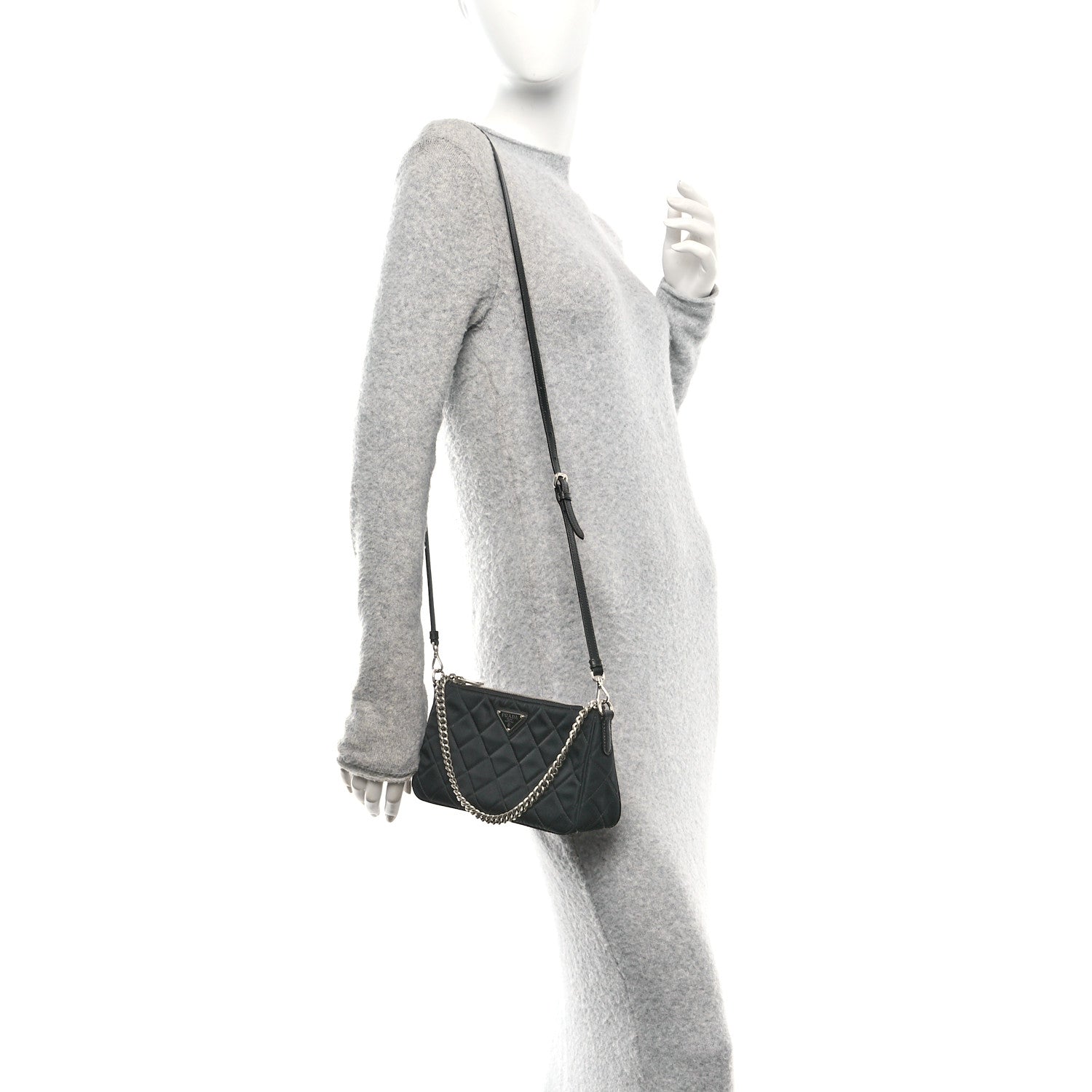 Nylon Tessuto Impuntu Quilted Crossbody Bag Black