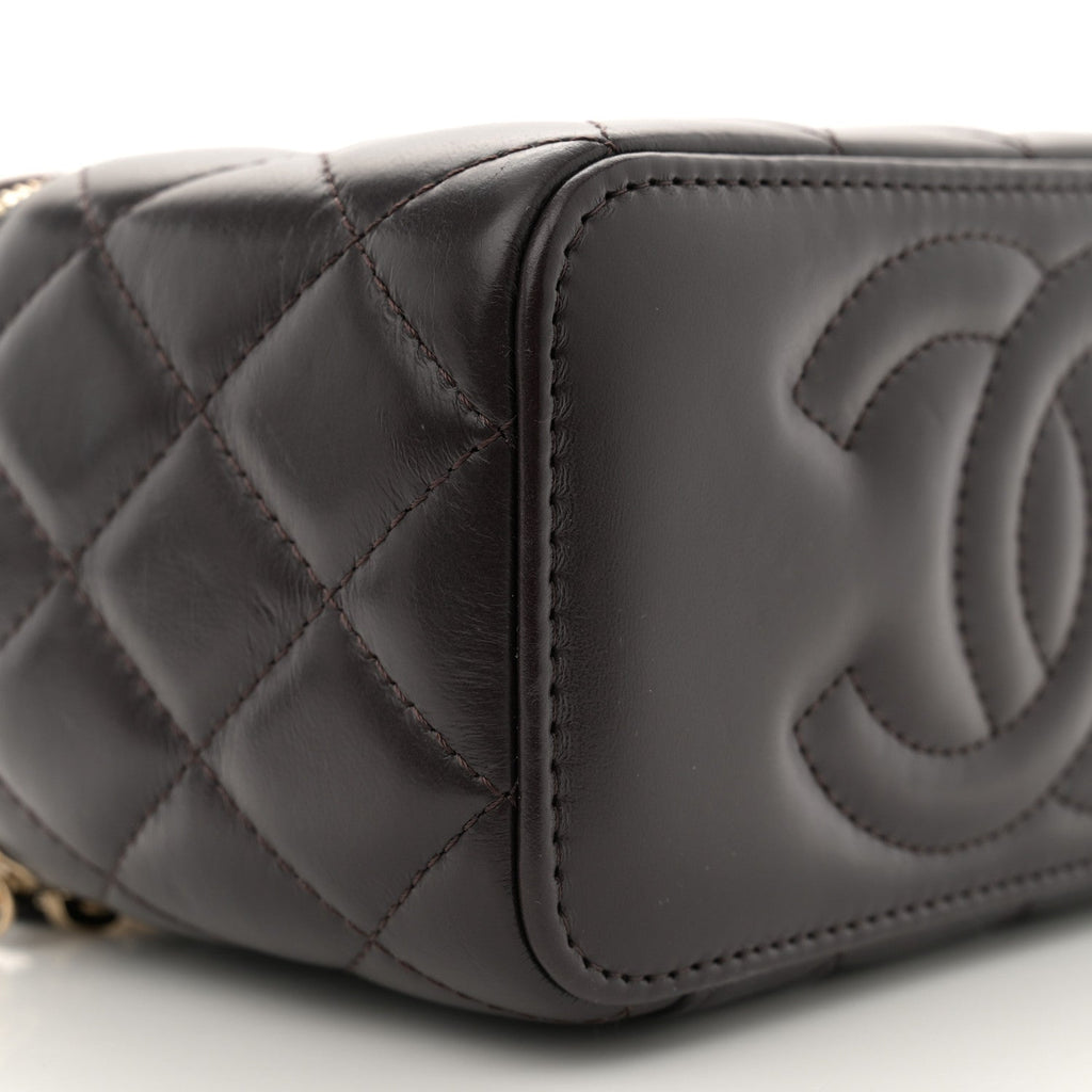Lambskin Quilted Small Pillow Crush Vanity Case With Chain Black