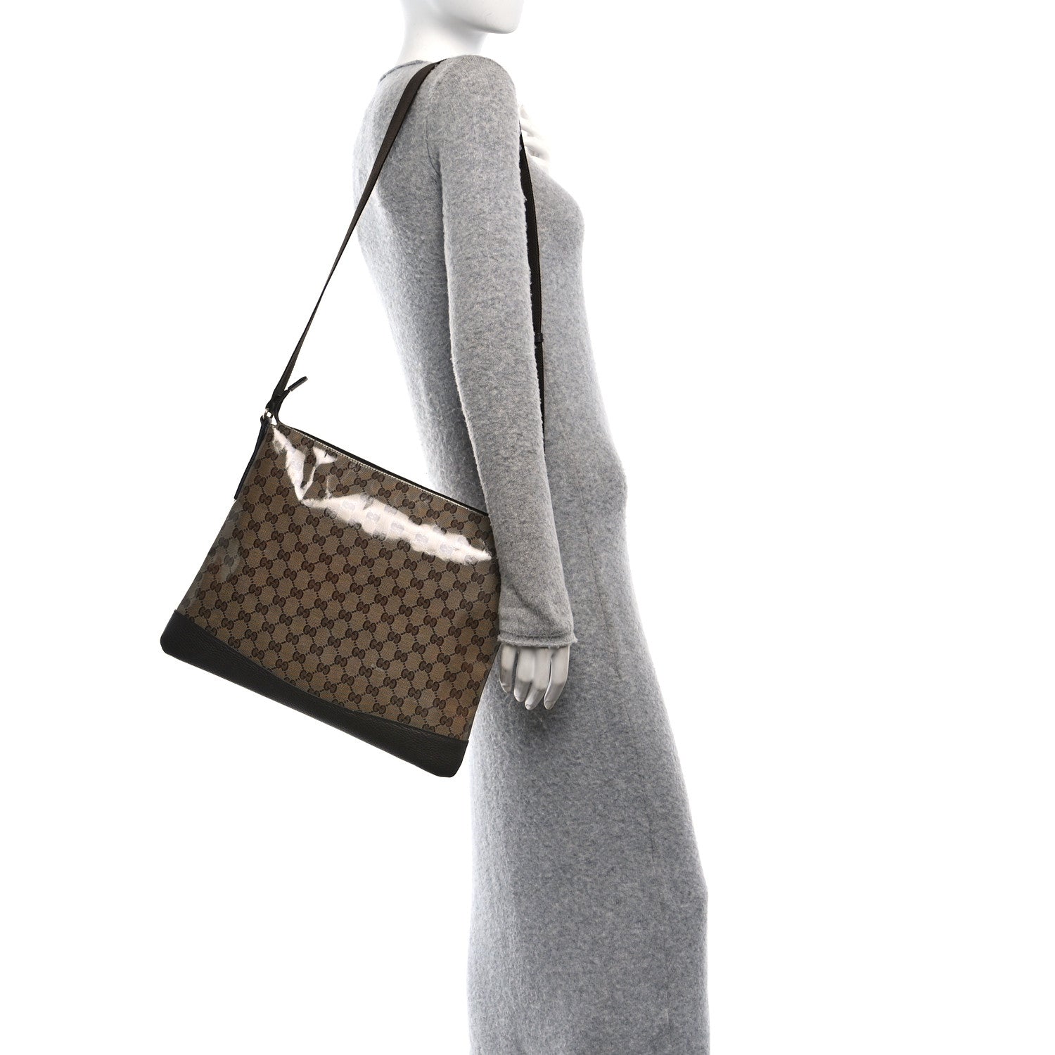 Crystal Monogram Medium Flat Messenger Bag Dark Brown