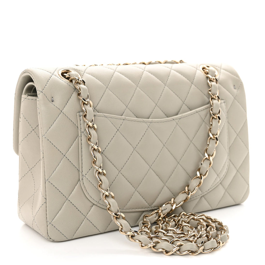 Lambskin Quilted Small Double Flap Grey
