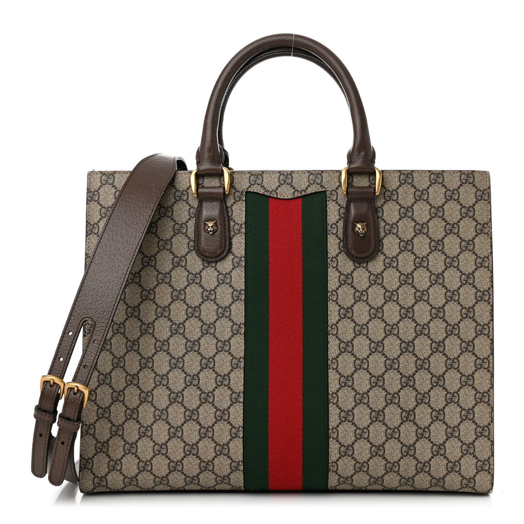 GG Supreme Monogram Web XL Animalier Top Handle Tote Brown
