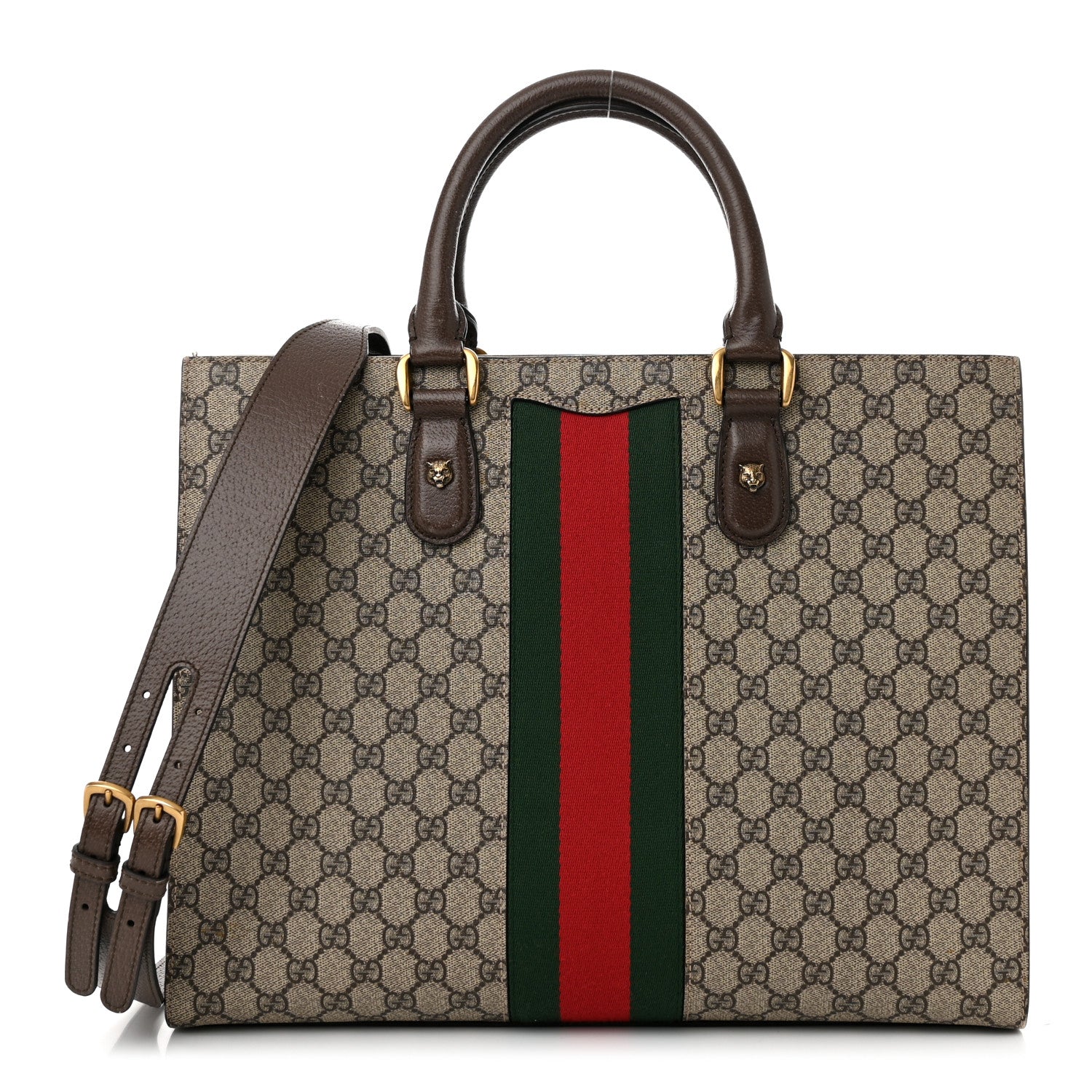 GG Supreme Monogram Web XL Animalier Top Handle Tote Brown