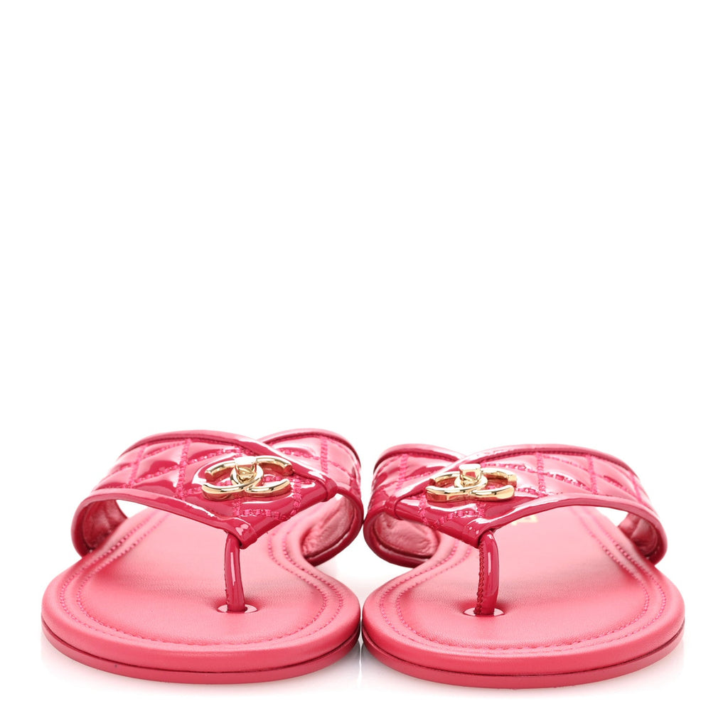 Patent Quilted CC Thong Sandals 38 Pink