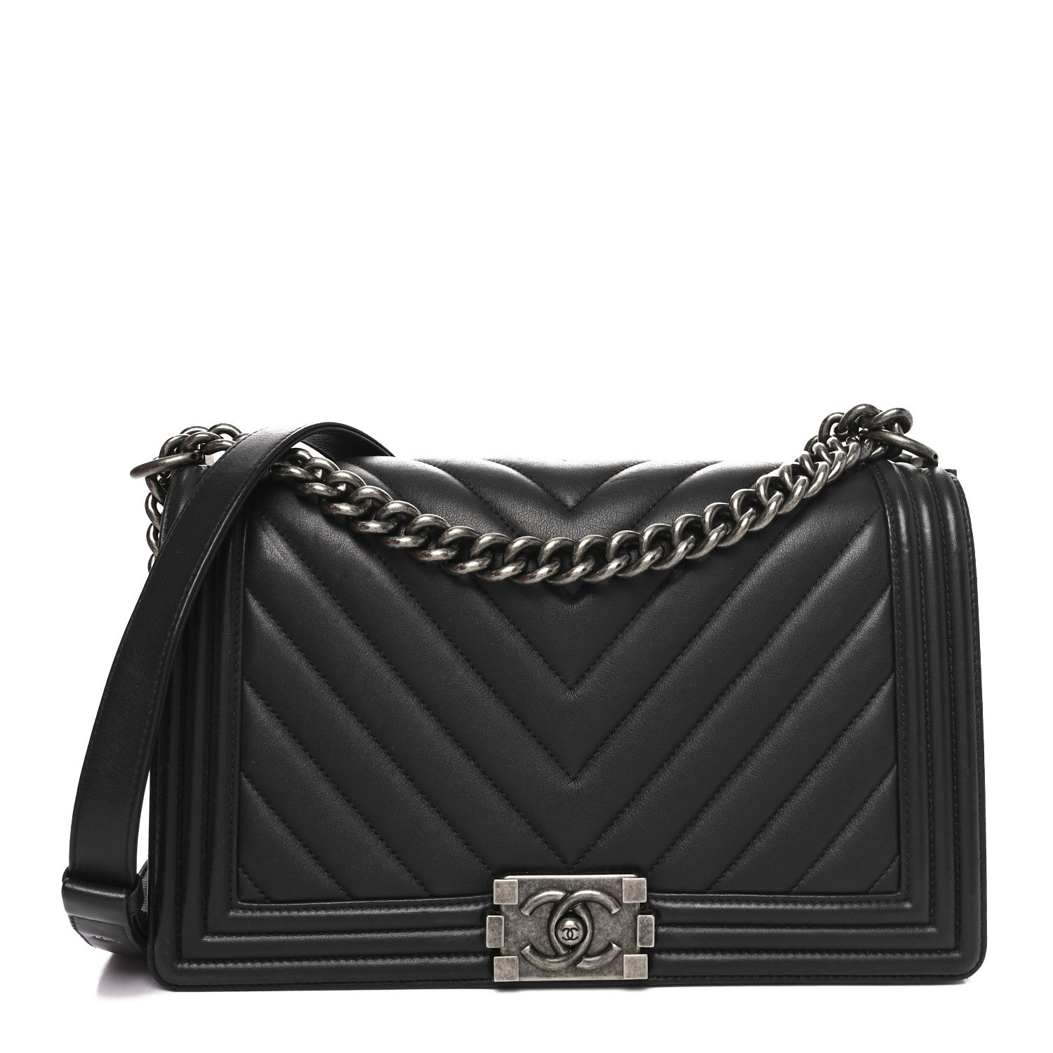Lambskin Chevron Quilted New Medium Boy Flap Dark Navy Blue