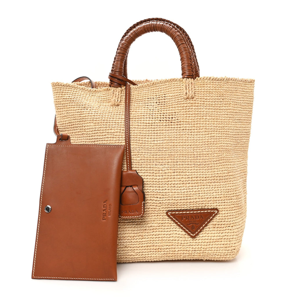 Paglia Vitello Woven Top Handle Tote Naturale Cognac