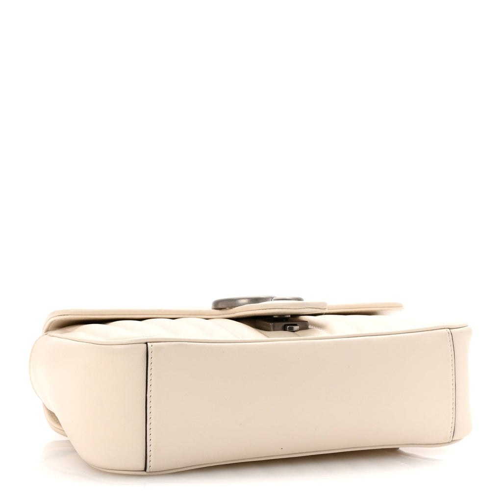 Calfskin Matelasse Aria Small GG Marmont Shoulder Bag Mystic White