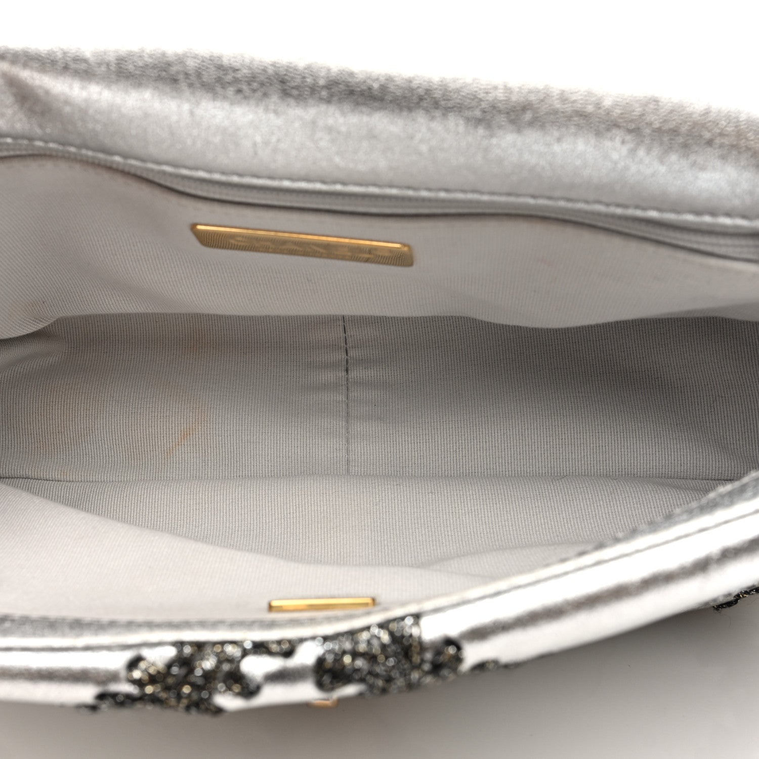 Metallic Calfskin Crochet Medium Chanel 19 Flap Silver
