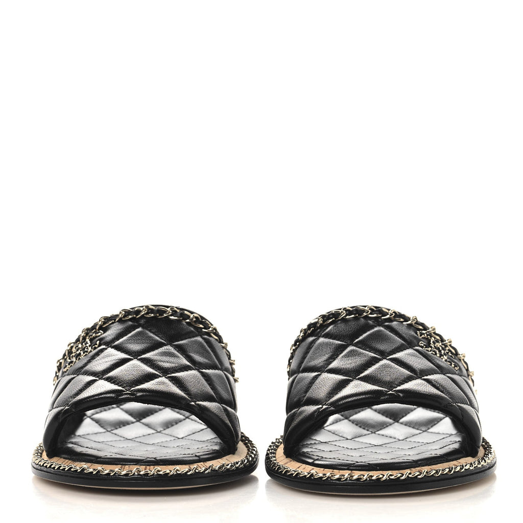 Lambskin Quilted Chain CC Mules 39 Black