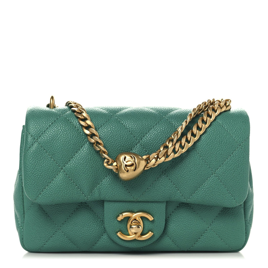 Caviar Quilted Sweetheart Mini Rectangular Flap Green