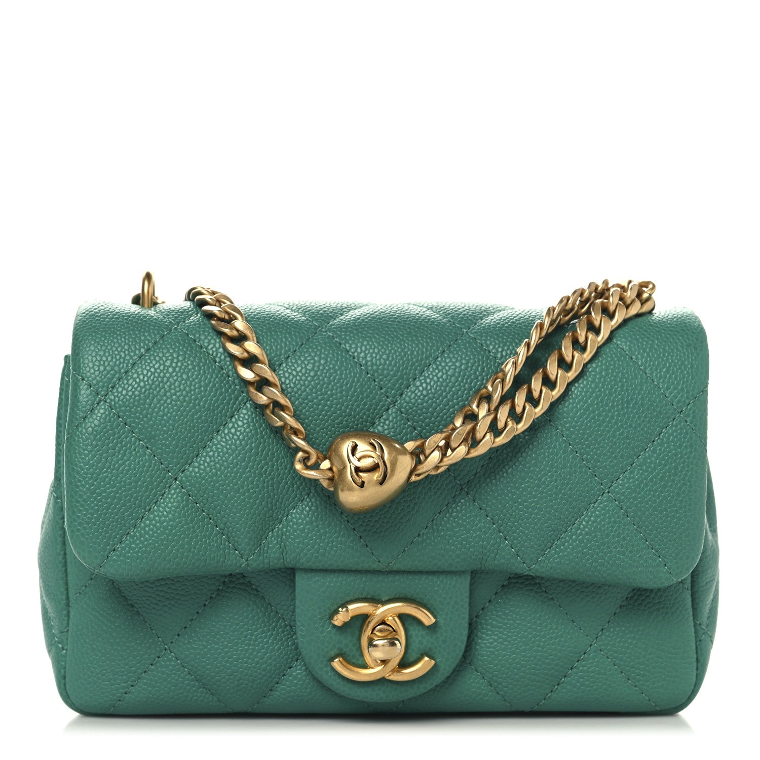Caviar Quilted Sweetheart Mini Rectangular Flap Green