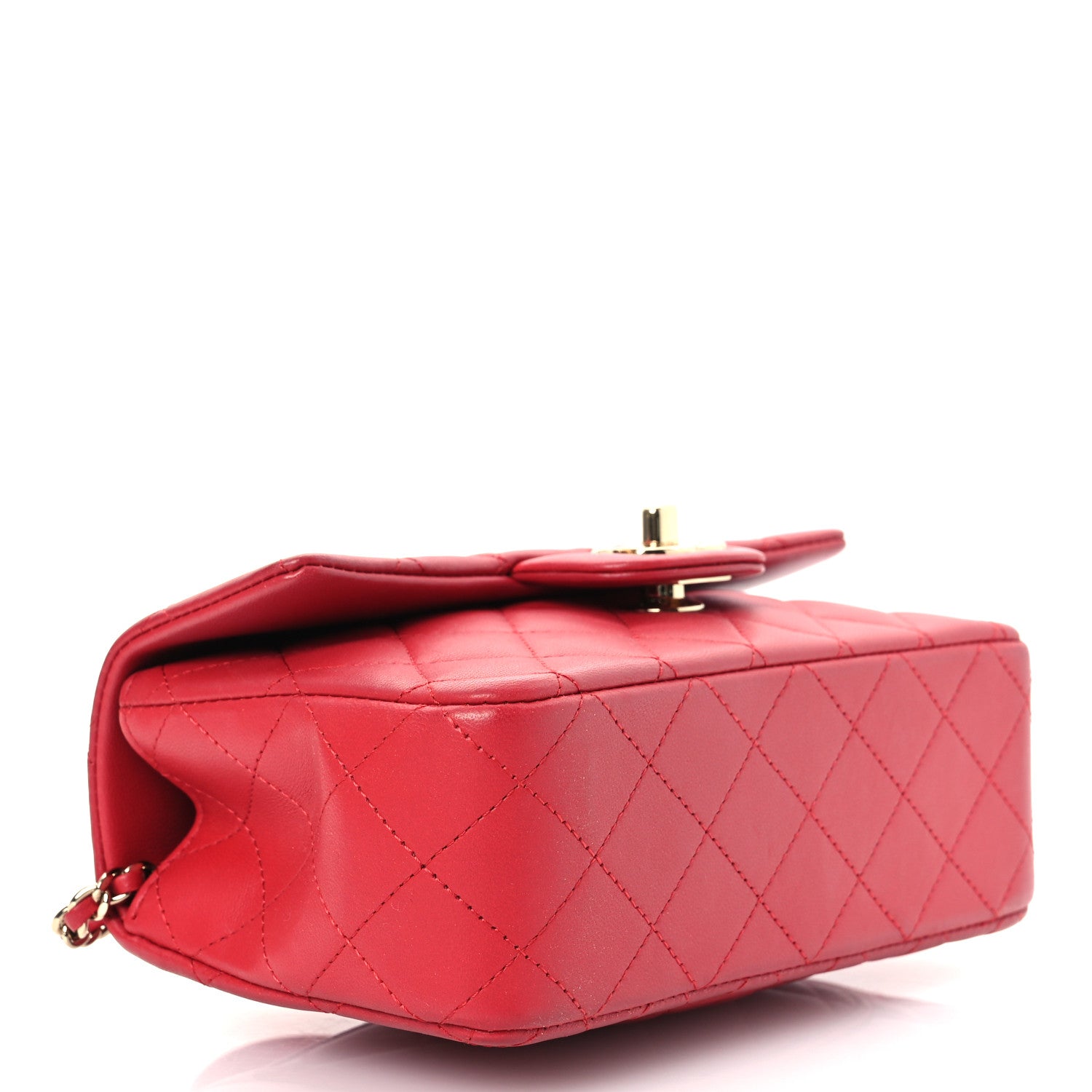 Lambskin Quilted Mini Top Handle Rectangular Flap Red