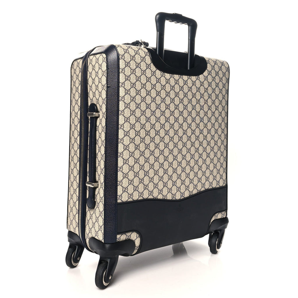 GG Supreme Monogram Textured Dollar Calfskin Web Savoy Cabin Plus Trolley Beige Blue