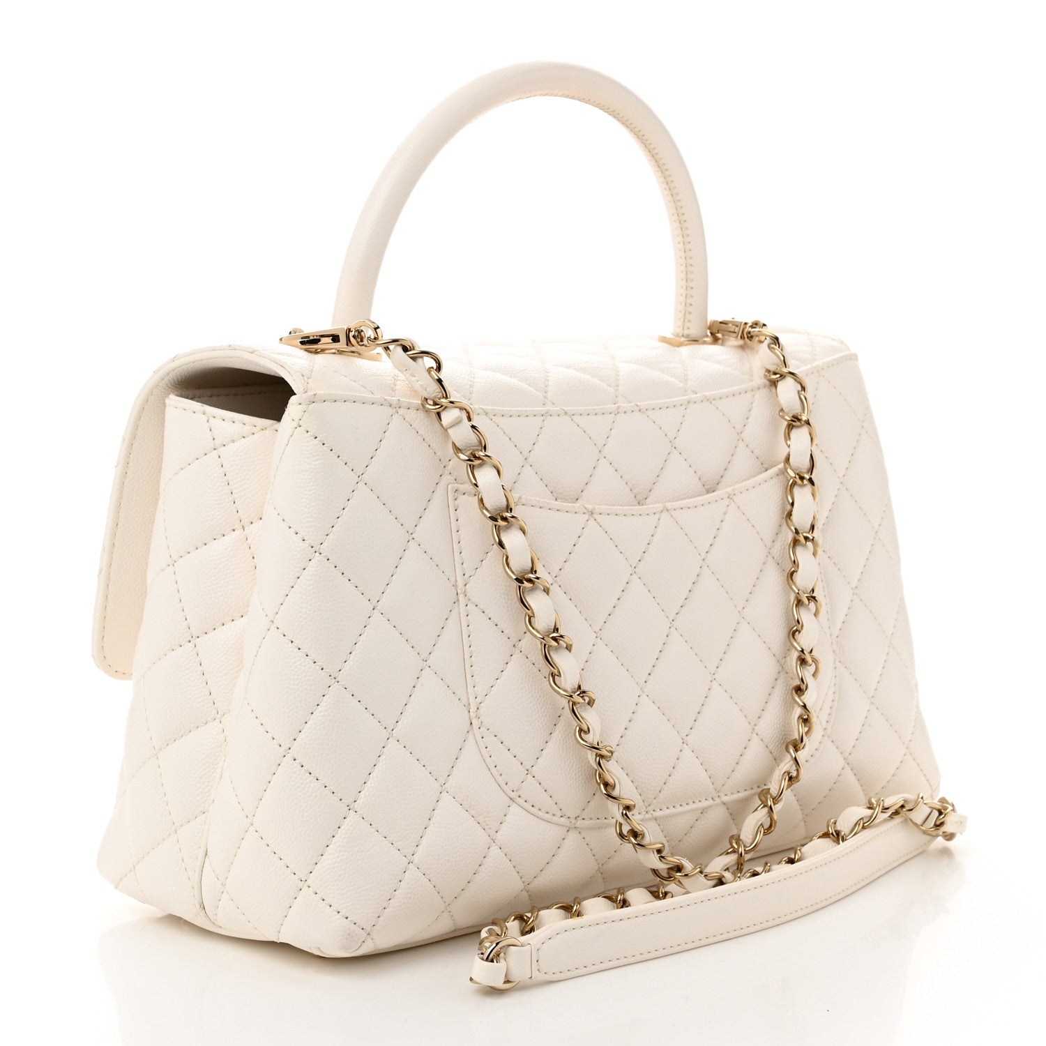 Caviar Quilted Small Coco Handle Flap White