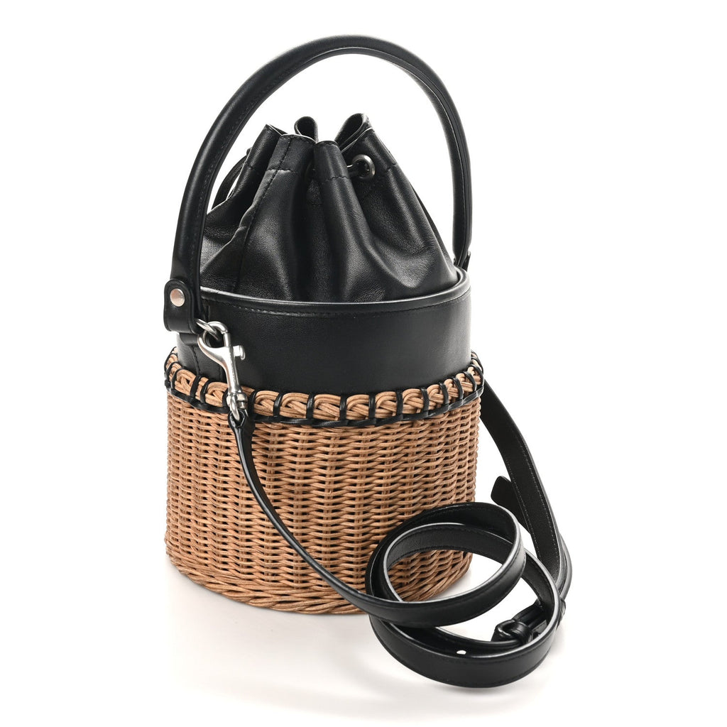 Calfskin Wicker Small Bahia Bucket Bag Black