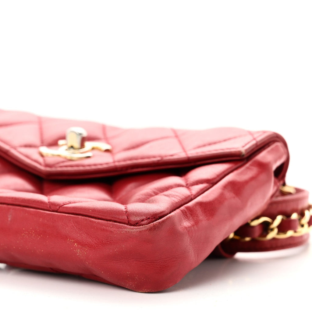 Lambskin Quilted Flap Waist Belt Bag 75 30 75 30 Red