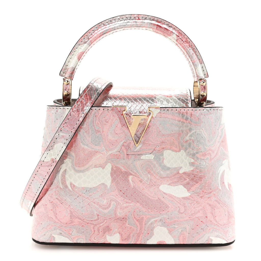 Metallic Marbled Snakeskin Capucines Mini Pink Silver