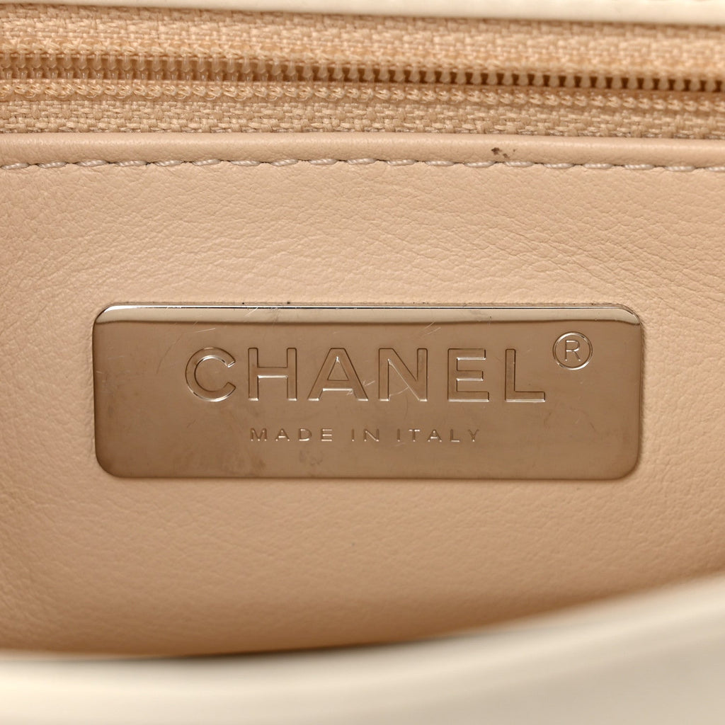 Calfskin Stitched Small Precious Union Flap Bag White