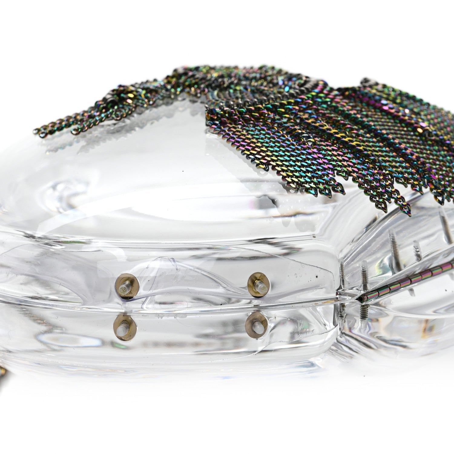 Plexiglass Iridescent Chain Fringe CC Clutch Clear