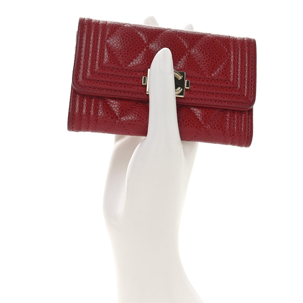 Caviar Quilted Boy Flap  Holder Wallet Red