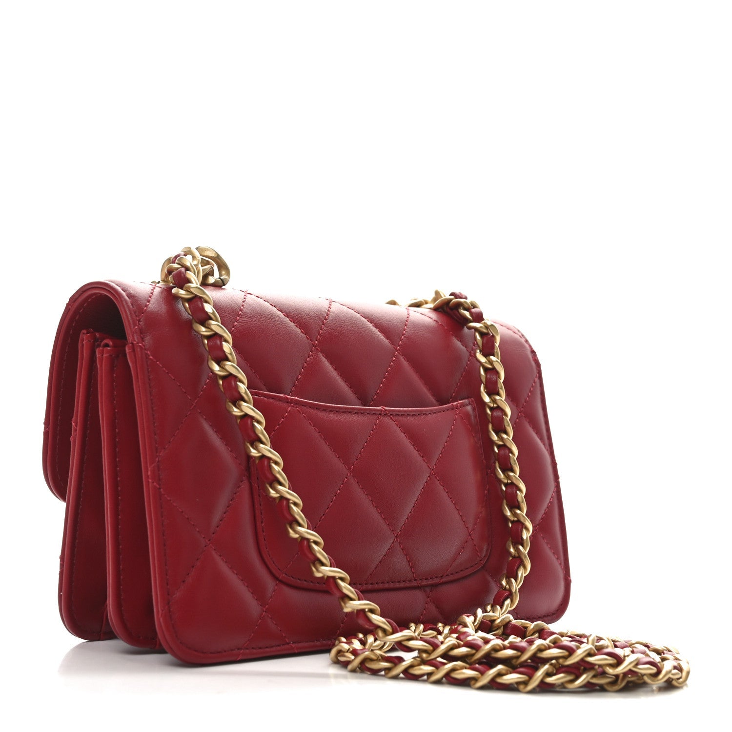 Lambskin Quilted Chunky Chain Handle Mini Flap Red