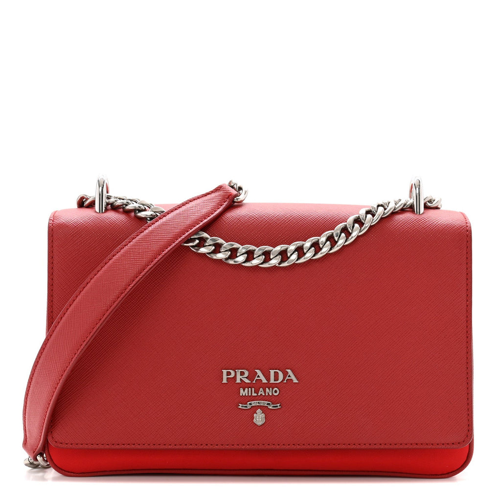 Saffiano Tessuto Nylon Chain Shoulder Bag Rosso